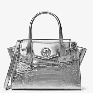 Michael Kors NEW! Carmen Flap Croc Satchel bag - Silver w/Tags